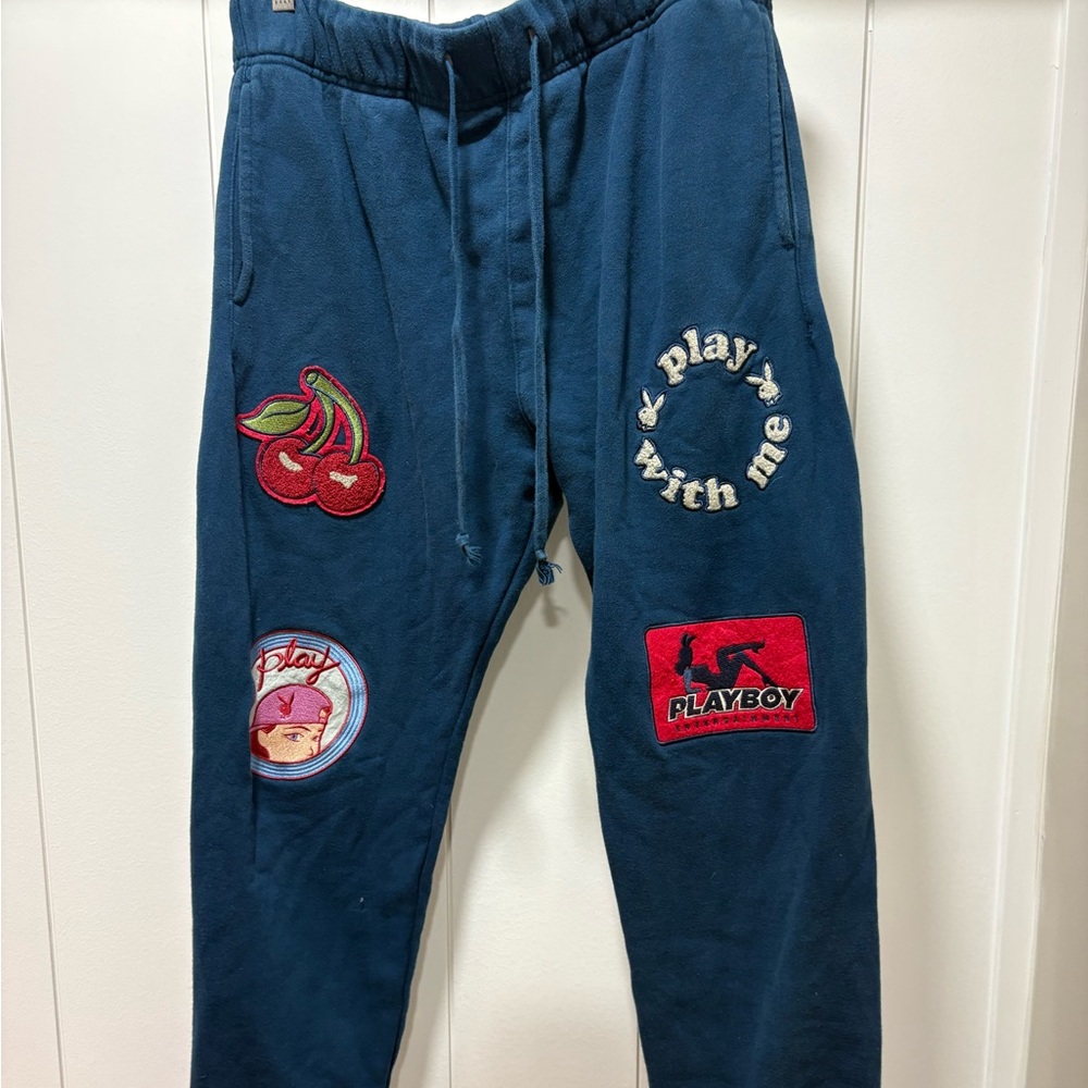 Playboy Pacsun Joggers Large Blue Embroidered Sweatpants Lounge Pants Cherries
